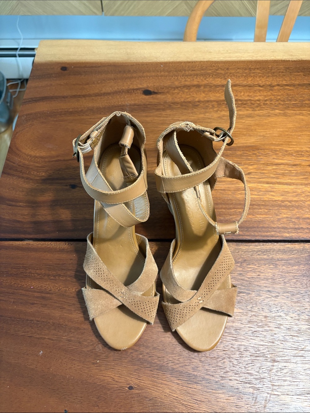 Emu Tan Suede Crisscross Ankle-Strap Heels